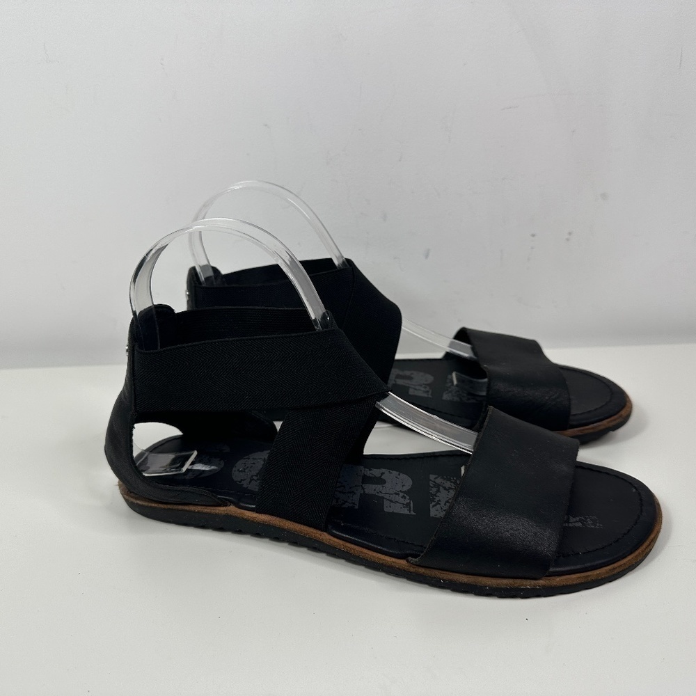 Sorel Women's Black Leather Textile Gladiator Sandals Sz US 9